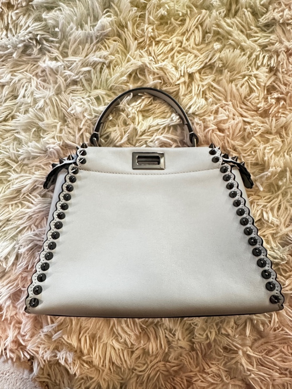 Fendi Peekaboo Mini Light Blue Studded Leather Two-Way Top Handle Bag - Picture 2 of 16